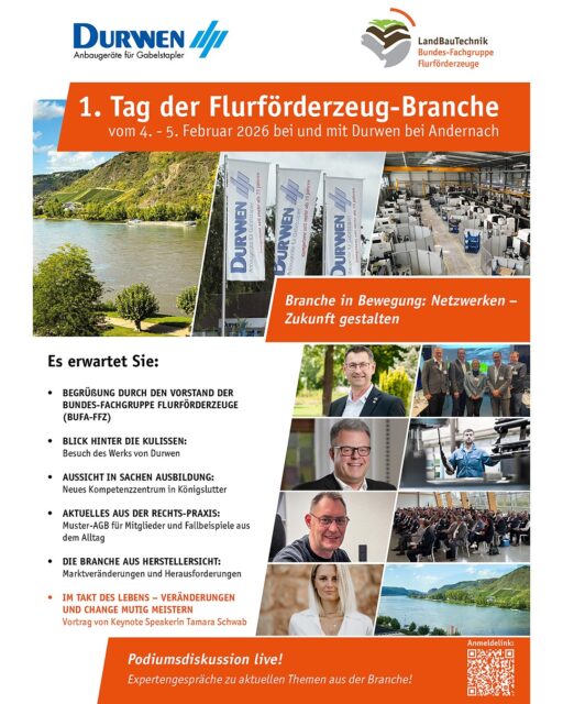 Save the Date!
Am 4. und 5. Februar 2026 sind wir Gastgeber des 1. Tags der Flurförderzeug-Branche in Zusammenarbeit mit dem LandBauTechnik-Bundesverband e.V..
Freuen Sie sich auf spannende Vorträge, Networking und eine exklusive Werksbesichtigung bei Durwen in Plaidt.
👉 Jetzt anmelden:
https://www.landbautechnik.de/1-tag-der-flurfoerderzeug-branche-seien-sie-dabei/
@starke_typen